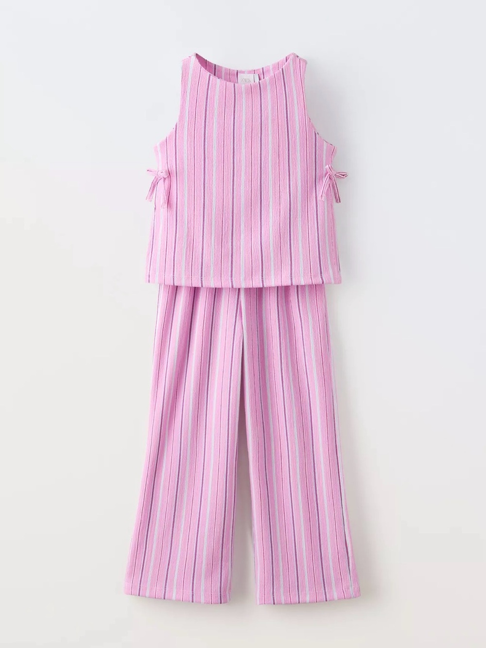 Zara Girl Pink Striped Sleeveless Set with Side Bows